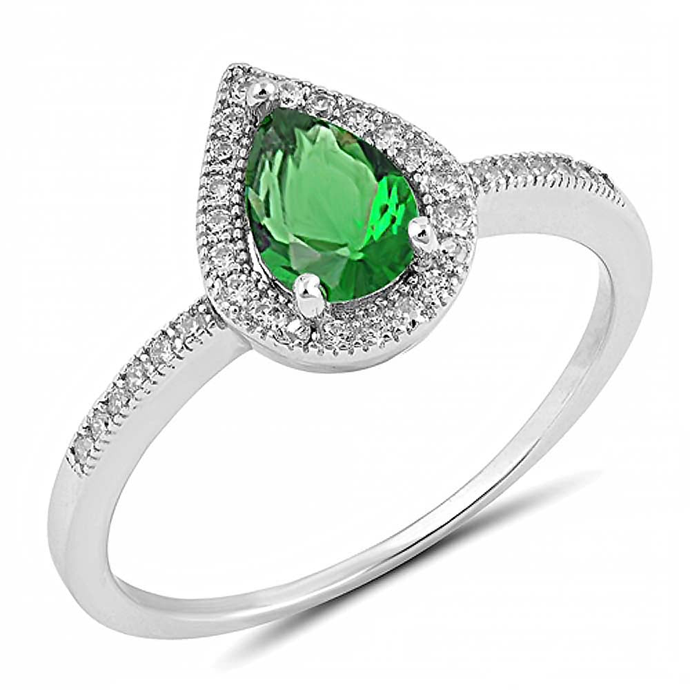 Sterling Silver Emerald Pear Shaped Clear CZ RingAnd Face Height 7mmAnd Band Width 2mm