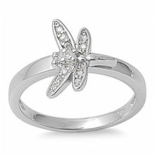 Load image into Gallery viewer, Sterling Silver Dragonfly Shaped Clear CZ RingAnd Face Height 13mm