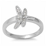 Sterling Silver Dragonfly Shaped Clear CZ RingAnd Face Height 13mm