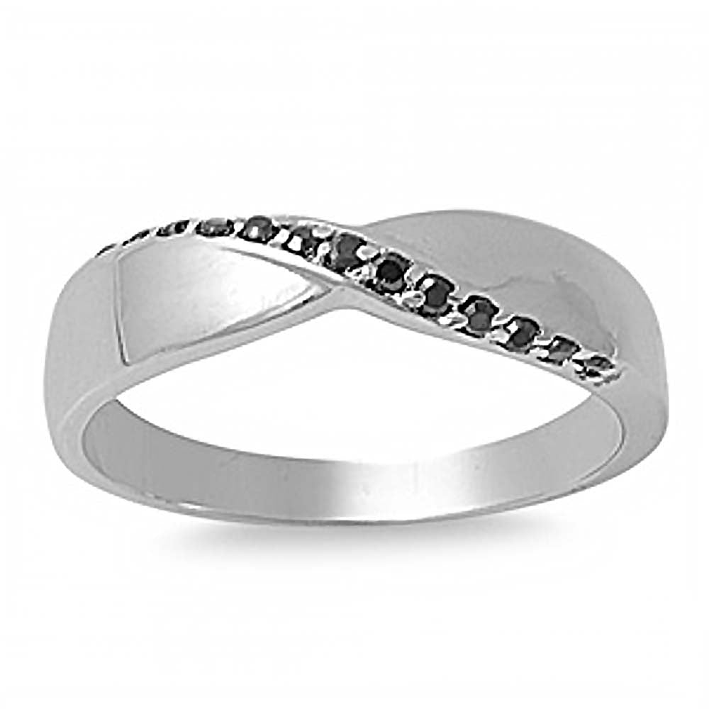 Sterling Silver Wave Shaped Black CZ RingsAnd Face Height 5mm