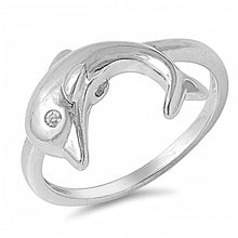 Load image into Gallery viewer, Sterling Silver Dolphin Shaped Clear CZ RingAnd Face Height 11mm