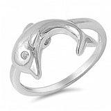 Sterling Silver Dolphin Shaped Clear CZ RingAnd Face Height 11mm