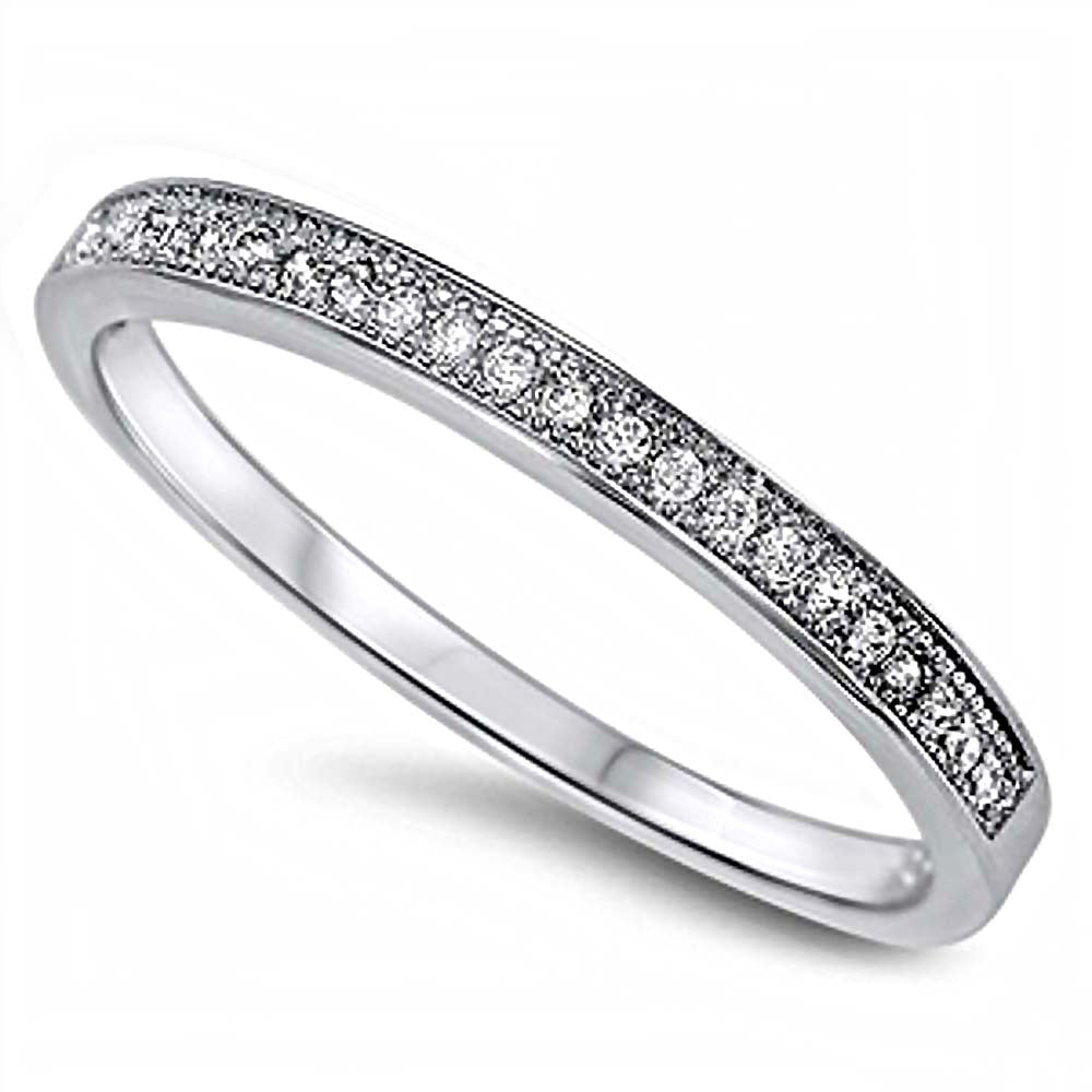 Sterling Silver Plain Wedding Band With Clear CZ RingAnd Band Width 2mm