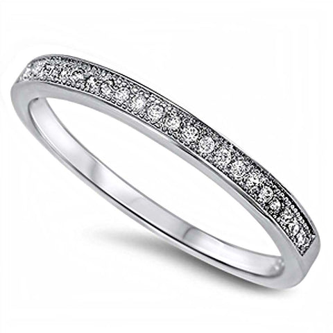 Sterling Silver Plain Wedding Band With Clear CZ RingAnd Band Width 2mm