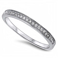 Sterling Silver Plain Wedding Band With Clear CZ RingAnd Band Width 2mm