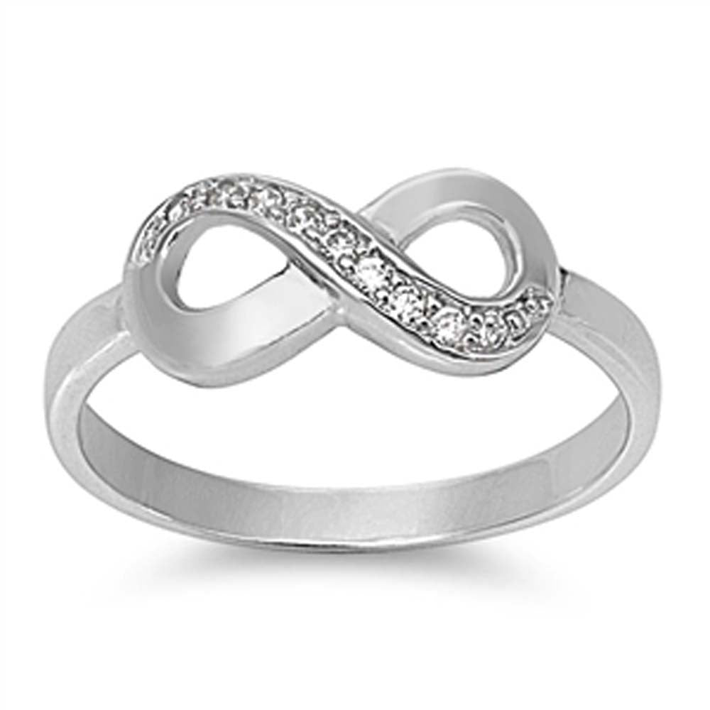 Sterling Silver Classy Infinity Ring with Multi Simulated Clear Diamonds with Face Height of 7MM