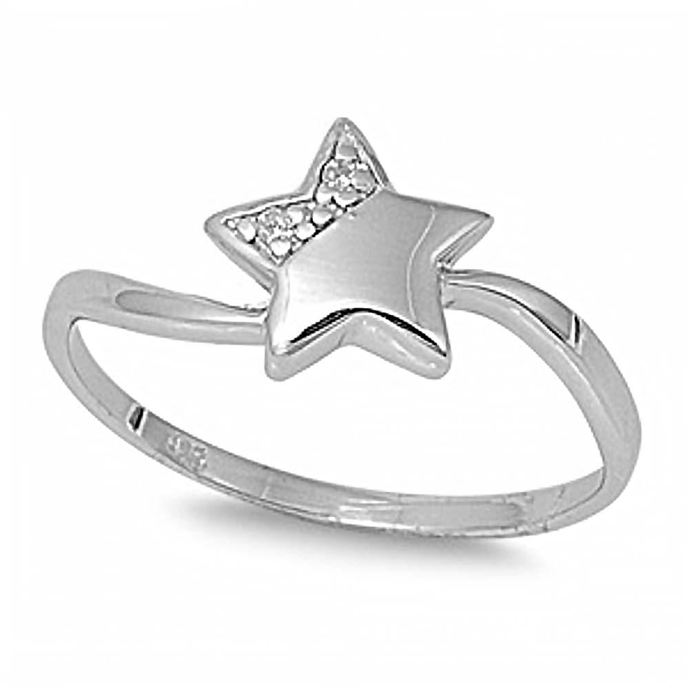 Sterling Silver Star Shaped Clear CZ RingAnd Face Height 9mm