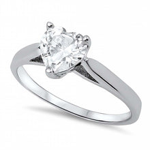 Load image into Gallery viewer, Sterling Silver Heart Shaped Clear CZ RingAnd Face Height 7mm