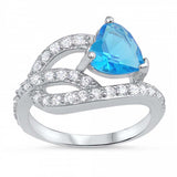 Sterling Silver Fancy Band With Center Heart Shaped Blue Zircon And Clear CZ RingAnd Face Height 13mm