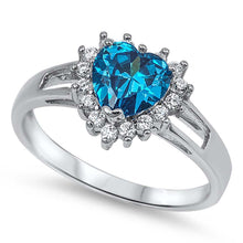 Load image into Gallery viewer, Sterling Silver Rhodium Plated Heart Shaped Blue Zircon And Clear CZ RingAnd Face Height 12mm