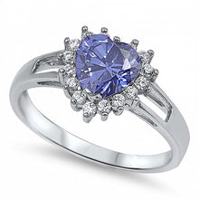 Load image into Gallery viewer, Sterling Silver Rhodium Plated Heart Shaped Tanzanite And Clear CZ RingAnd Face Height 12mm