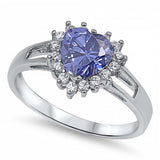 Sterling Silver Rhodium Plated Heart Shaped Tanzanite And Clear CZ RingAnd Face Height 12mm