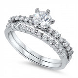 Sterling Silver Round And Double Lines Shaped Clear CZ RingsAnd Center Stone Thickness 6mmAnd Band Width 6mm