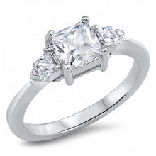 Load image into Gallery viewer, Sterling Silver Three Stone Square Shaped Clear CZ RingAnd Face Height 6mm