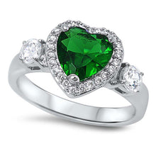 Load image into Gallery viewer, Sterling Silver Heart Shaped Emerald And Clear CZ RingAnd Face Height 12mm