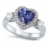 Sterling Silver Heart Shaped Tanzanite And Clear CZ RingAnd Face Height 12mm