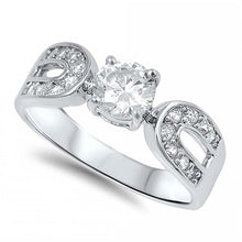 Load image into Gallery viewer, Sterling Silver Round And Horseshoe Shaped Clear CZ RingAnd Face Height 6mm