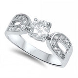 Sterling Silver Round And Horseshoe Shaped Clear CZ RingAnd Face Height 6mm