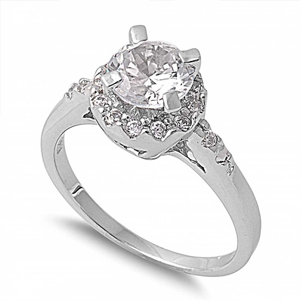 Sterling Silver Round Shaped .925 Clear CZ RingAnd Face Height 10mm