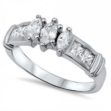 Load image into Gallery viewer, Sterling Silver Three Stone Oval Shaped Clear CZ RingAnd Face Height 7mm