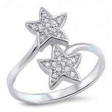 Load image into Gallery viewer, Sterling Silver Double Stars Shaped Clear CZ RingAnd Face Height 18mm