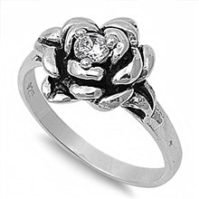 Load image into Gallery viewer, Sterling Silver Rose Shaped Clear CZ RingAnd Face Height 11mm