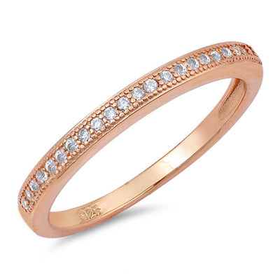 Sterling Silver Wedding Band Rose Gold Plated Shaped Clear CZ RingAnd Band Width 2mm