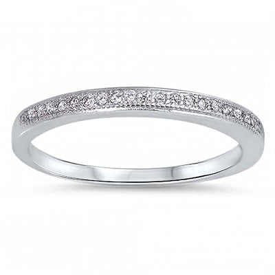 Sterling Silver Wedding Band Shaped Clear CZ RingAnd Band Width 2mm