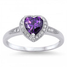 Load image into Gallery viewer, Sterling Silver Trendy Heart Amethyst Cz with Halo Clear Czs Inlaid RingAnd Face Height of 8MM