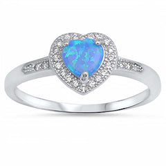 Sterling Silver Clear Cz Ring with a Prong-Set Heart-Cut Blue Opal in the CenterAnd Ring Face Height of 8MM