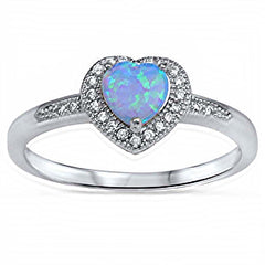 Sterling Silver Clear Cz Ring with a Prong-Set Heart-Cut Light Blue Opal in the CenterAnd Ring Face Height of 8MM