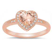 Load image into Gallery viewer, Sterling Silver Rose Gold Plated Heart With Morganite And Cubic Zirconia Ring