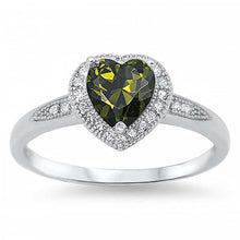 Load image into Gallery viewer, Sterling Silver Heart Shaped Peridot CZ RingAnd Face Height 8mm