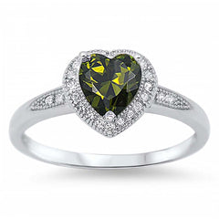 Sterling Silver Heart Shaped Peridot CZ RingAnd Face Height 8mm