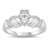 Sterling Silver Claddagh Shaped Clear CZ RingAnd Face Height 12mm