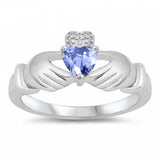Sterling Silver Claddagh Shaped Tanzanite CZ RingAnd Face Height 12mm