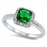 Sterling Silver Square Shaped Emerald And Clear CZ RingAnd Face Height 9mm