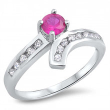 Load image into Gallery viewer, Sterling Silver Round And Curve Shaped Ruby And Clear CZ RingAnd Face Height 10mm