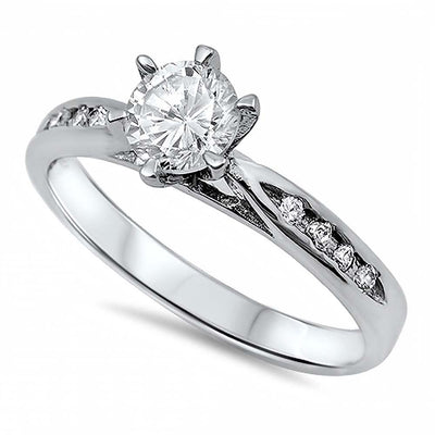 Sterling Silver Round Shaped Clear CZ RingAnd Face Height 7mm