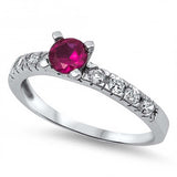 Sterling Silver Round Shaped Ruby And Clear CZ RingAnd Face Height 5mm