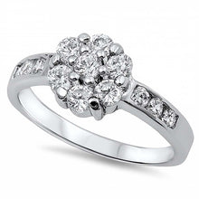 Load image into Gallery viewer, Sterling Silver Round Flower Shaped Clear CZ RingAnd Face Height 9mm