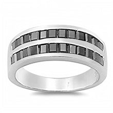 Load image into Gallery viewer, Sterling Silver Wedding Band Shaped Black CZ RingAnd Face Height 8mm