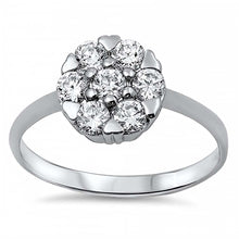 Load image into Gallery viewer, Sterling Silver Round Flower Shaped Clear CZ RingAnd Face Height 9mm