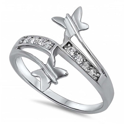 Sterling Silver Double Butterflies Shaped Clear CZ RingAnd Face Height 17mm