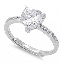 Load image into Gallery viewer, Sterling Silver Adjustable Heart Shaped Clear CZ RingAnd Face Height 8mm