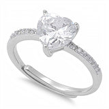 Sterling Silver Adjustable Heart Shaped Clear CZ RingAnd Face Height 8mm