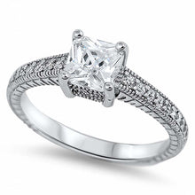 Load image into Gallery viewer, Sterling Silver Spinner Square Shaped Clear CZ RingAnd Face Height 6mm