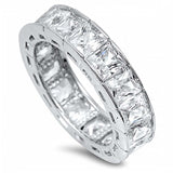 Sterling Silver Rhodium Plated Round Wedding Band Shaped Clear CZ RingAnd Face Height 6mm