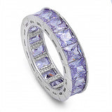 Sterling Silver Rhodium Plated Round Wedding Band Shaped Lavender CZ RingAnd Face Height 6mm