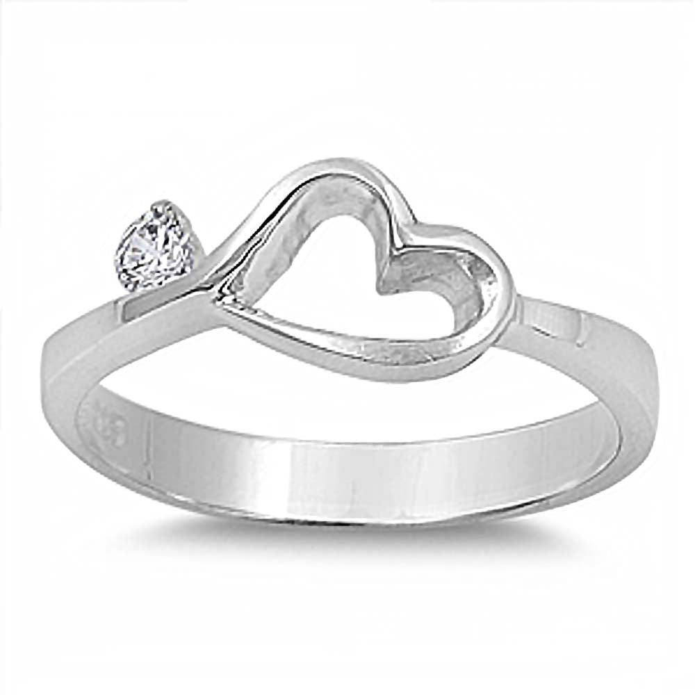 Sterling Silver Centered Heart with Small Simulated Diamonds on the Side with Face Height of 7 mm